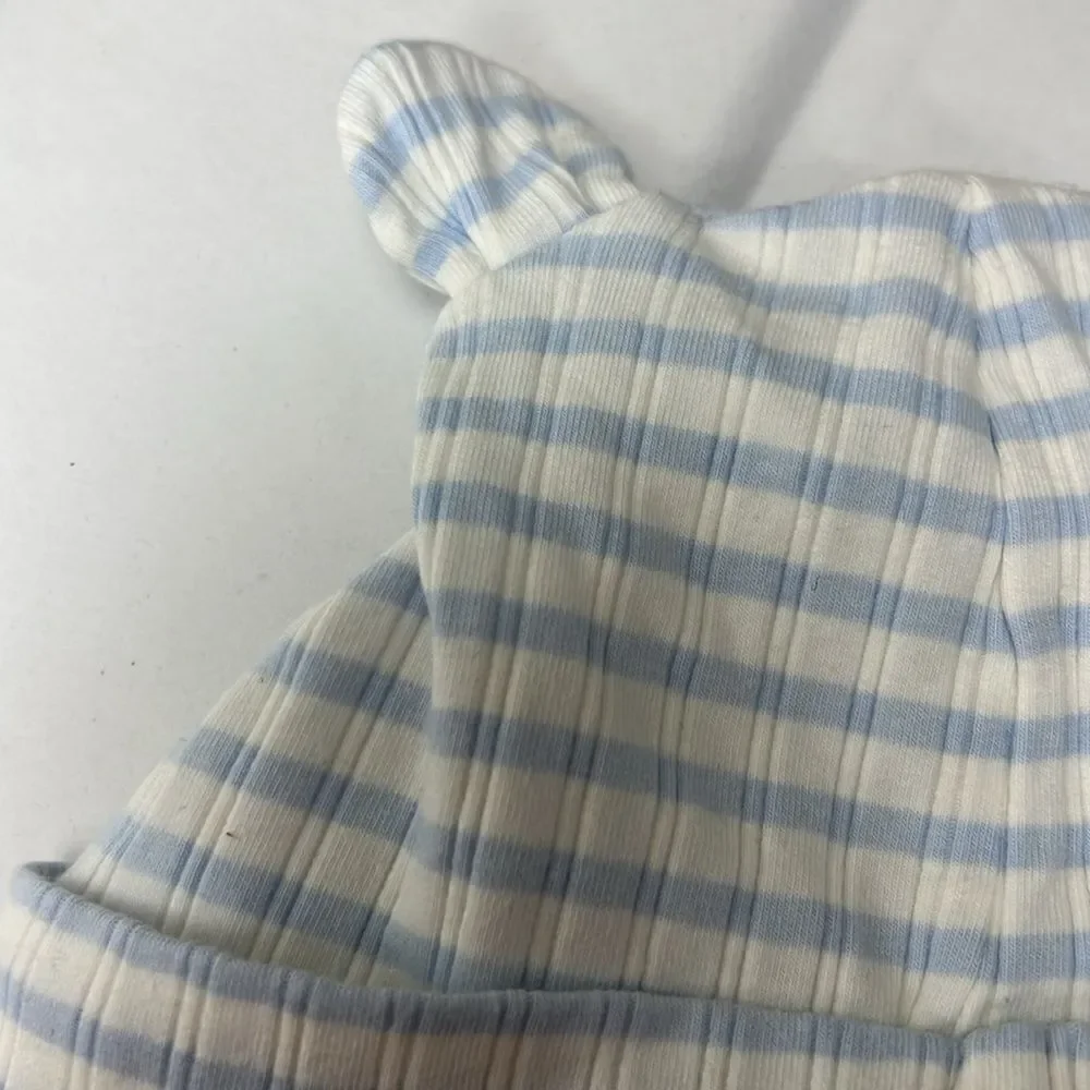 Janie and Jack 100047853 Blue & White Baby Ribbed Stripe Bear Ear Beanie 18-24 m